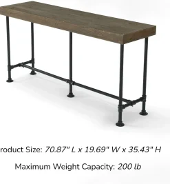 70.87" Solid Wood Bar Table for 6-8 People, Industrial Counter Height Pub Table