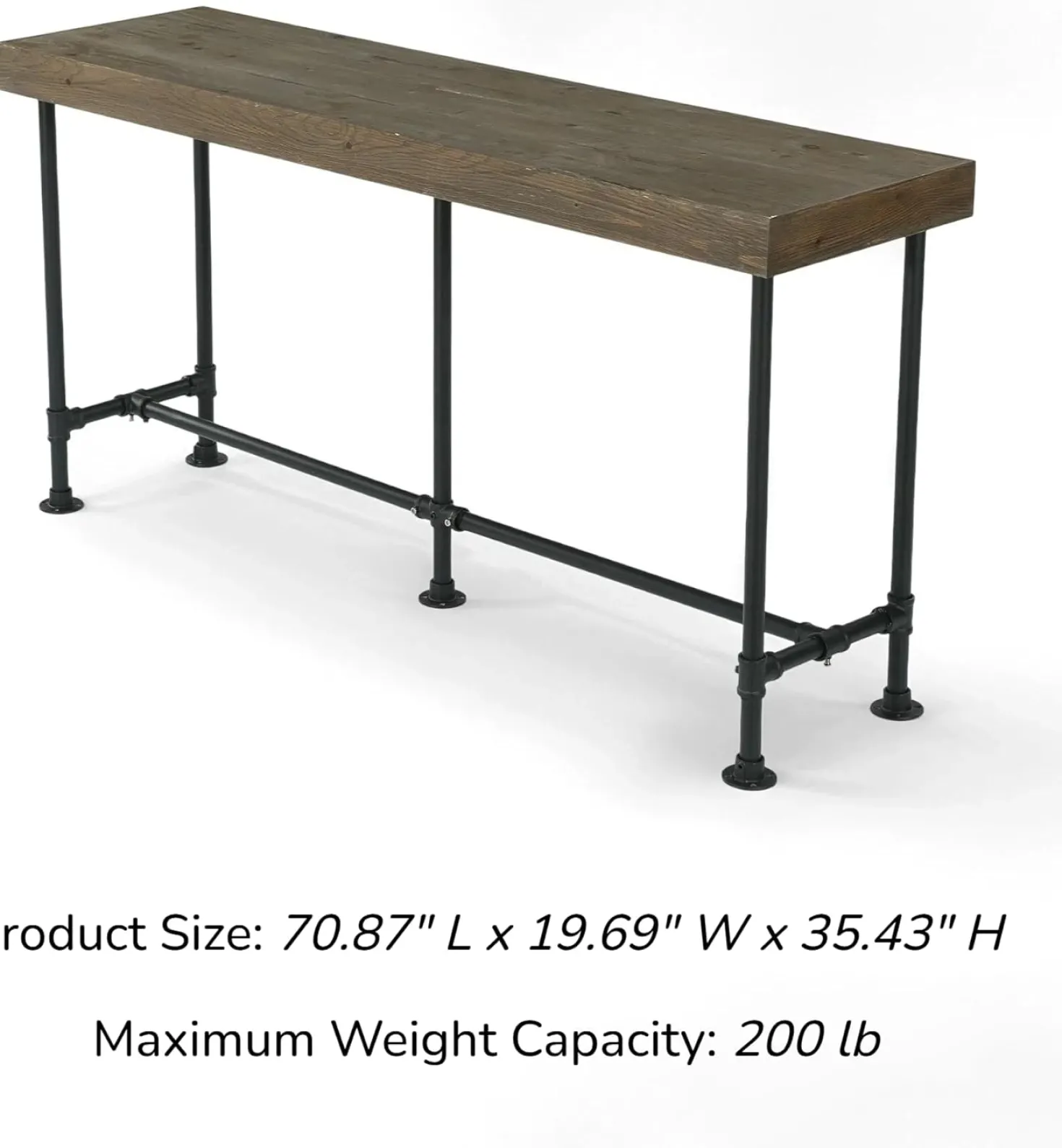 70.87" Solid Wood Bar Table for 6-8 People, Industrial Counter Height Pub Table