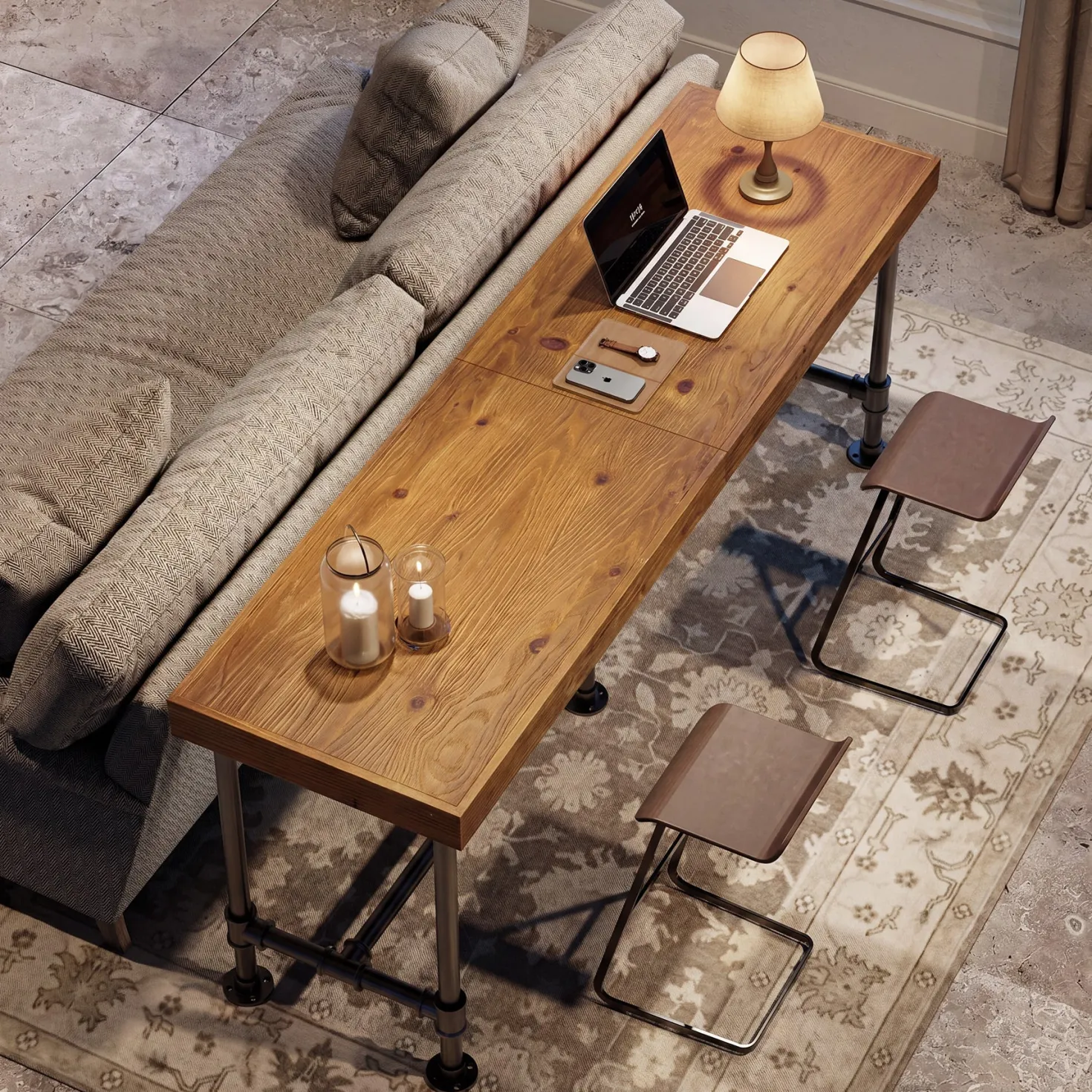 70.87" Solid Wood Bar Table for 6-8 People, Industrial Counter Height Pub Table