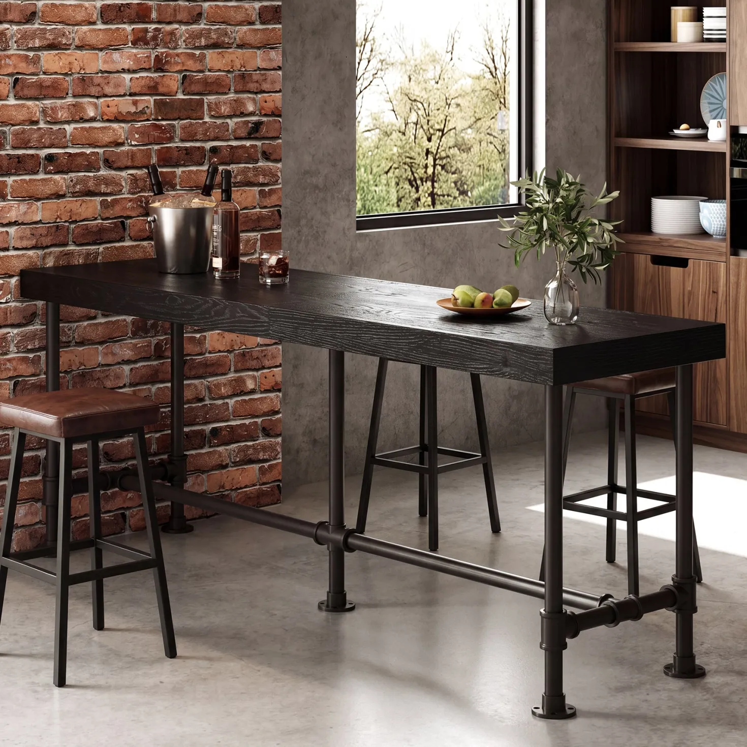 70.87" Solid Wood Bar Table for 6-8 People, Industrial Counter Height Pub Table
