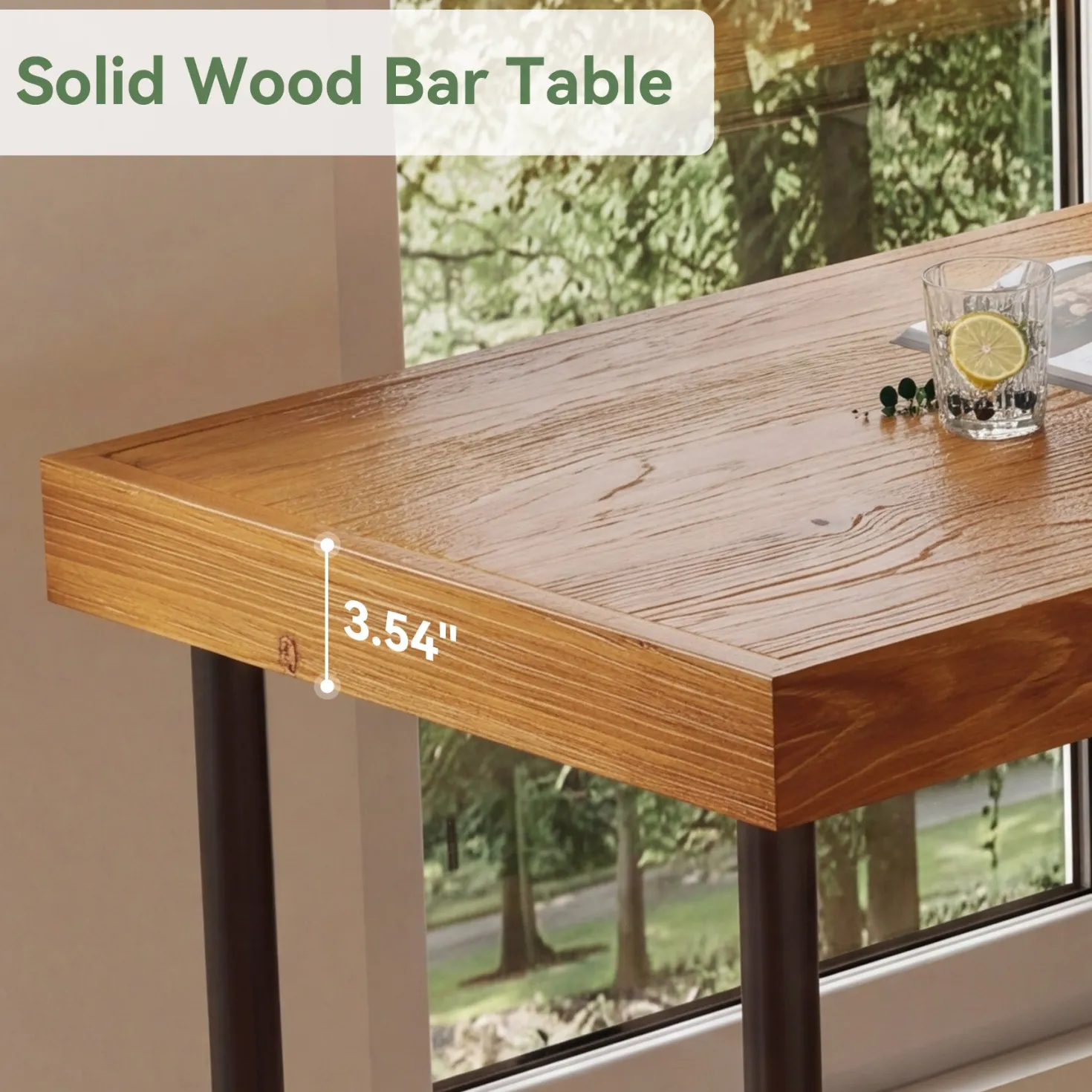 70.87" Solid Wood Bar Table for 6-8 People, Industrial Counter Height Pub Table