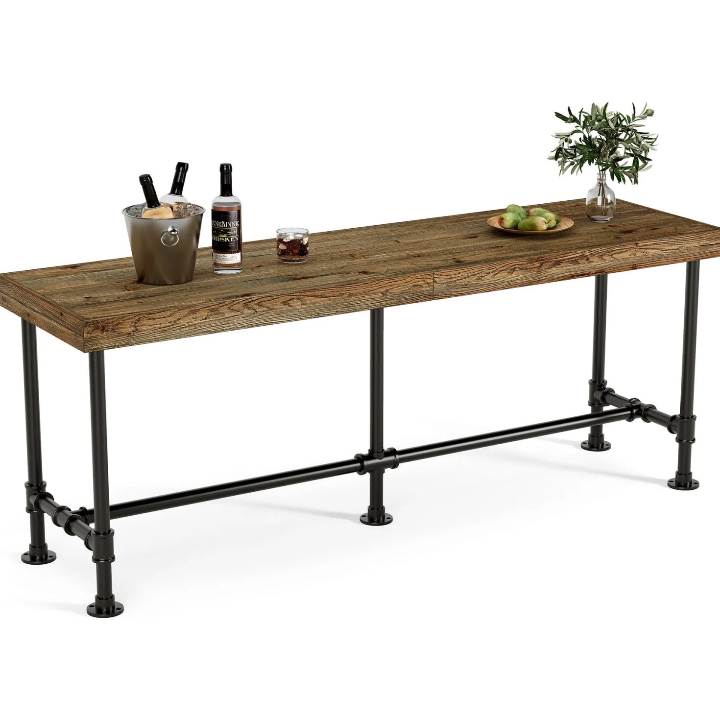 70.87" Solid Wood Bar Table for 6-8 People, Industrial Counter Height Pub Table