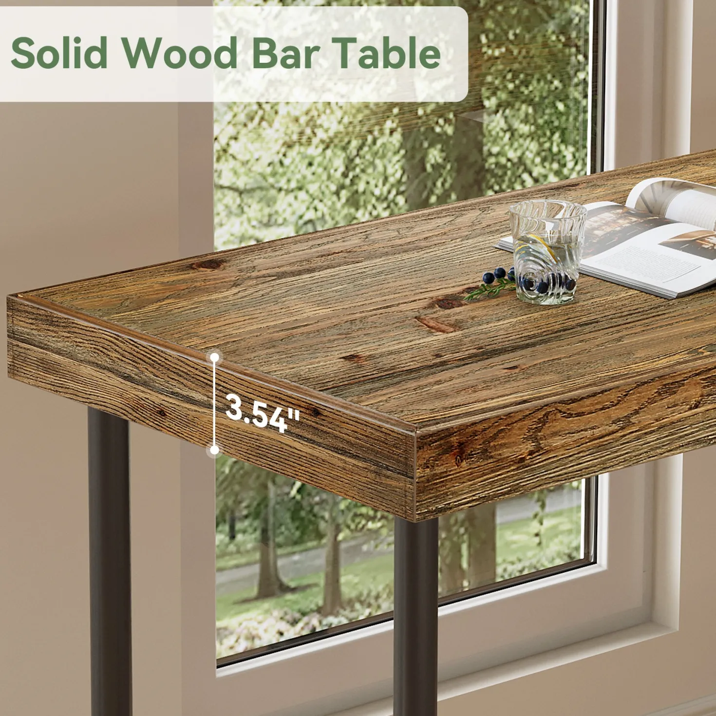 70.87" Solid Wood Bar Table for 6-8 People, Industrial Counter Height Pub Table
