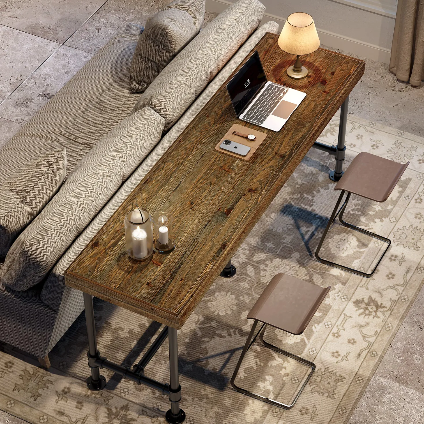 70.87" Solid Wood Bar Table for 6-8 People, Industrial Counter Height Pub Table