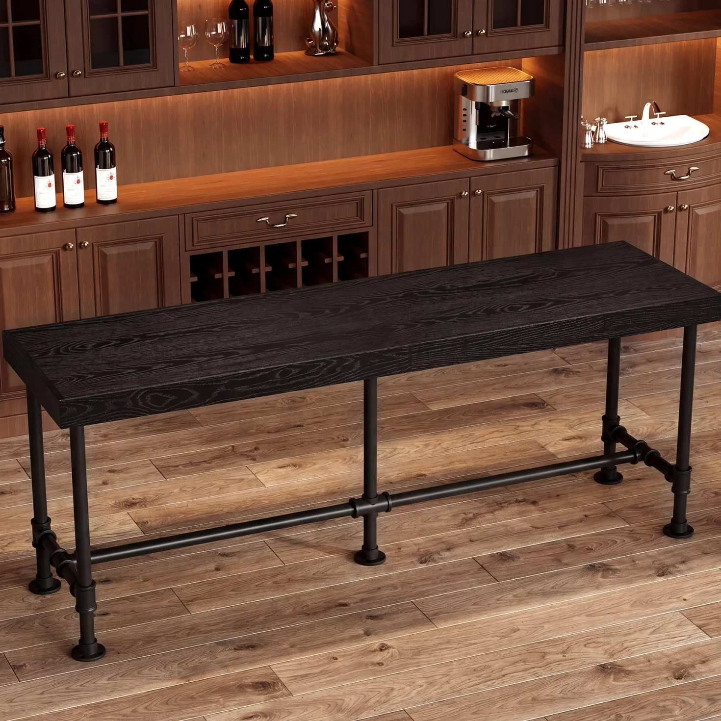 70.87" Solid Wood Bar Table for 6-8 People, Industrial Counter Height Pub Table