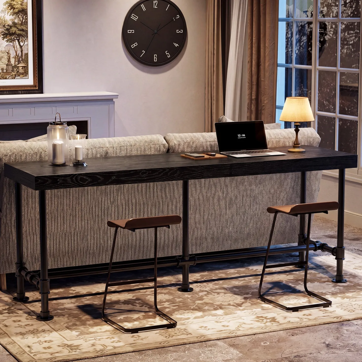 70.87" Solid Wood Bar Table for 6-8 People, Industrial Counter Height Pub Table