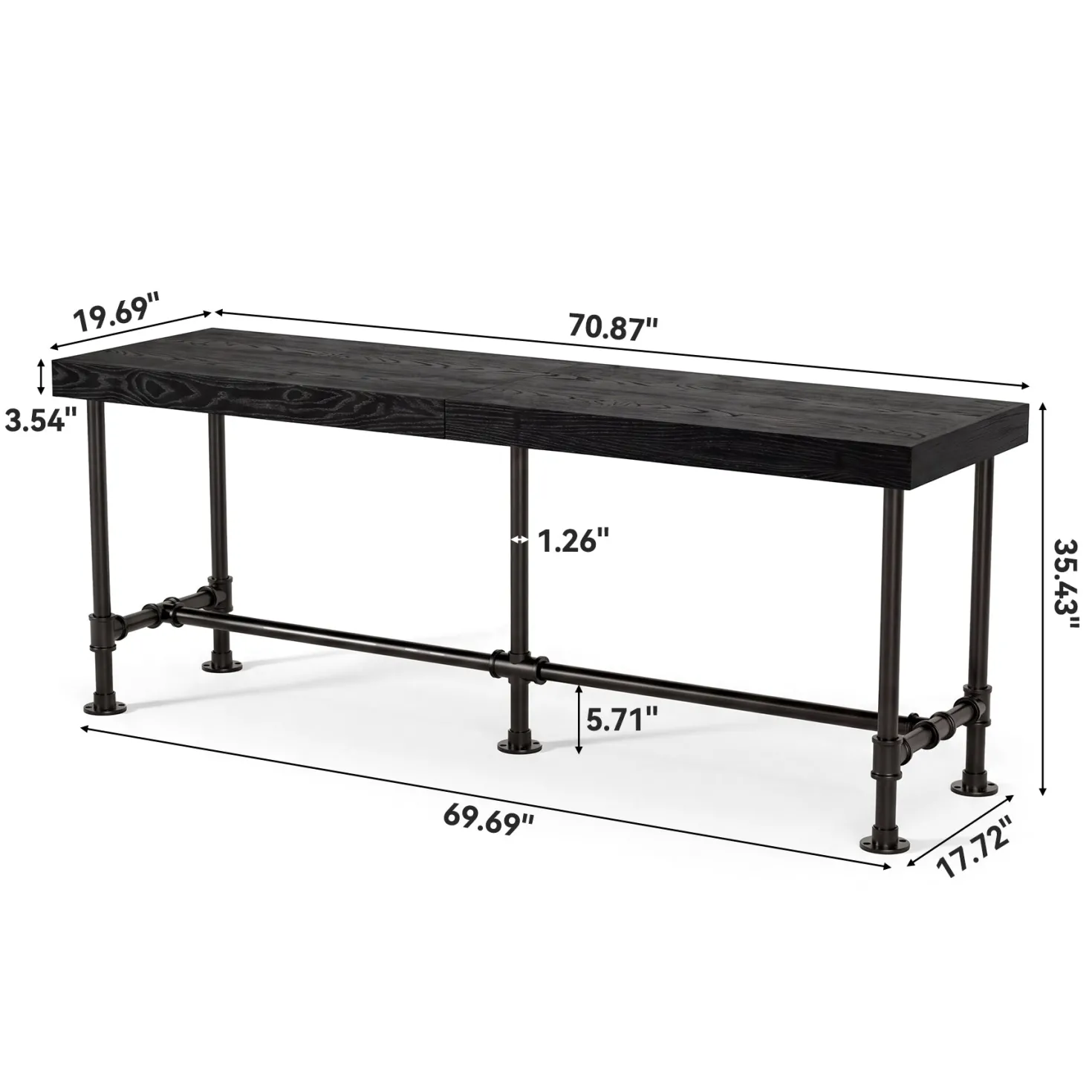 70.87" Solid Wood Bar Table for 6-8 People, Industrial Counter Height Pub Table