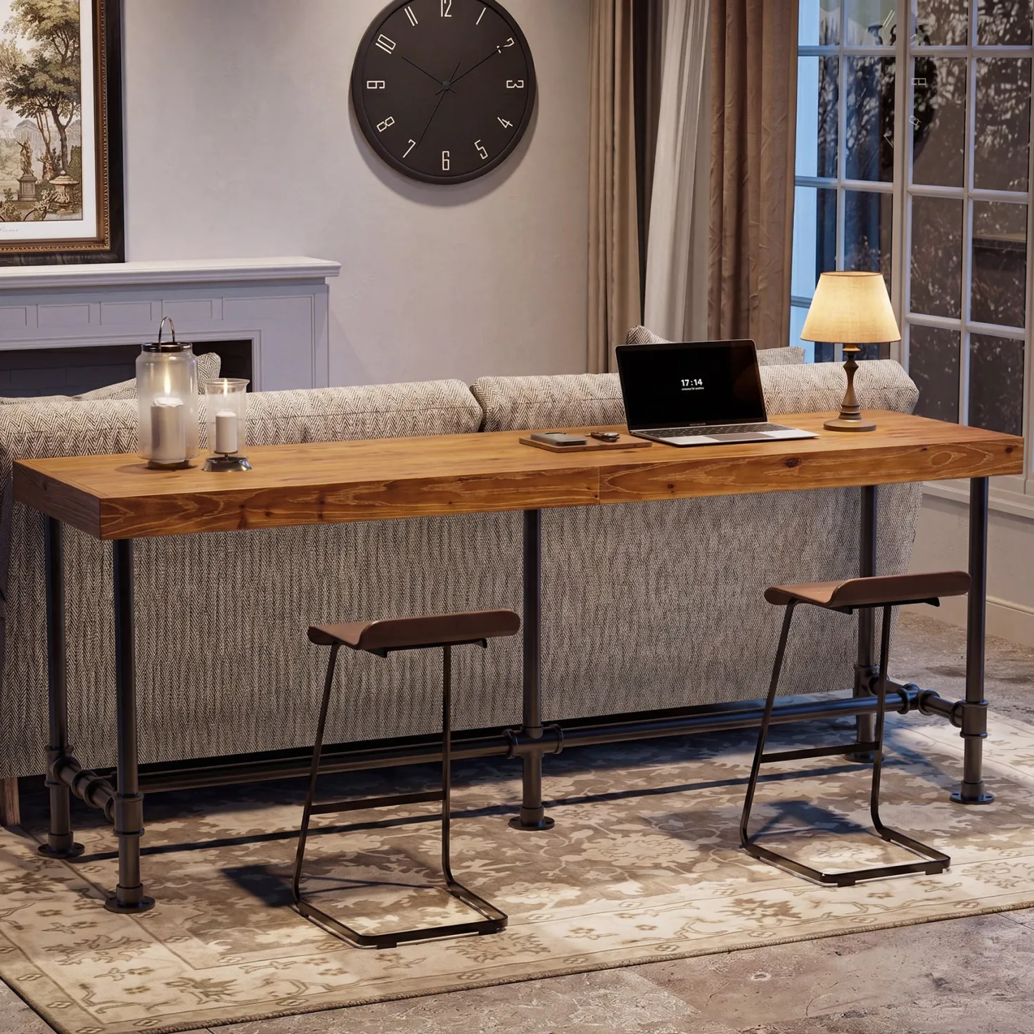 70.87" Solid Wood Bar Table for 6-8 People, Industrial Counter Height Pub Table