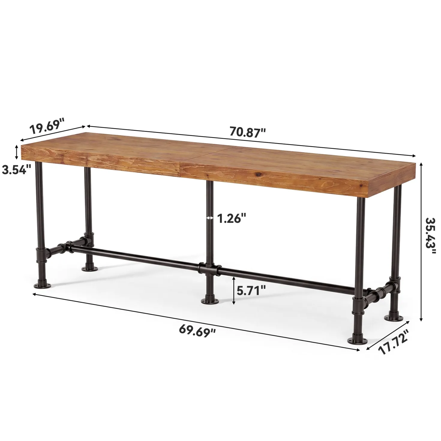 70.87" Solid Wood Bar Table for 6-8 People, Industrial Counter Height Pub Table