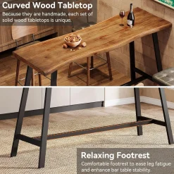 55" Solid Wood Bar Table, Industrial Counter Height Pub Table Bar Units(Table Only)