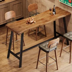 55" Solid Wood Bar Table, Industrial Counter Height Pub Table Bar Units(Table Only)