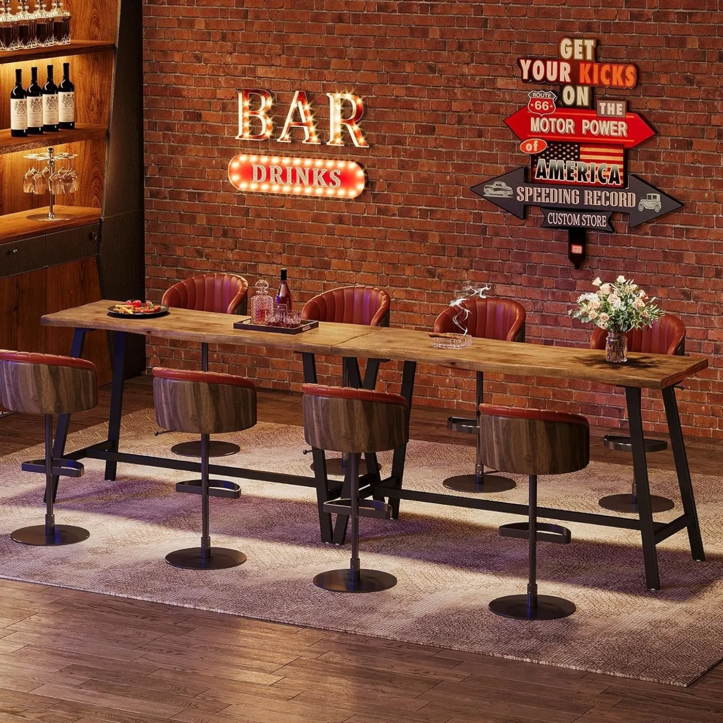 55" Solid Wood Bar Table, Industrial Counter Height Pub Table Bar Units(Table Only)