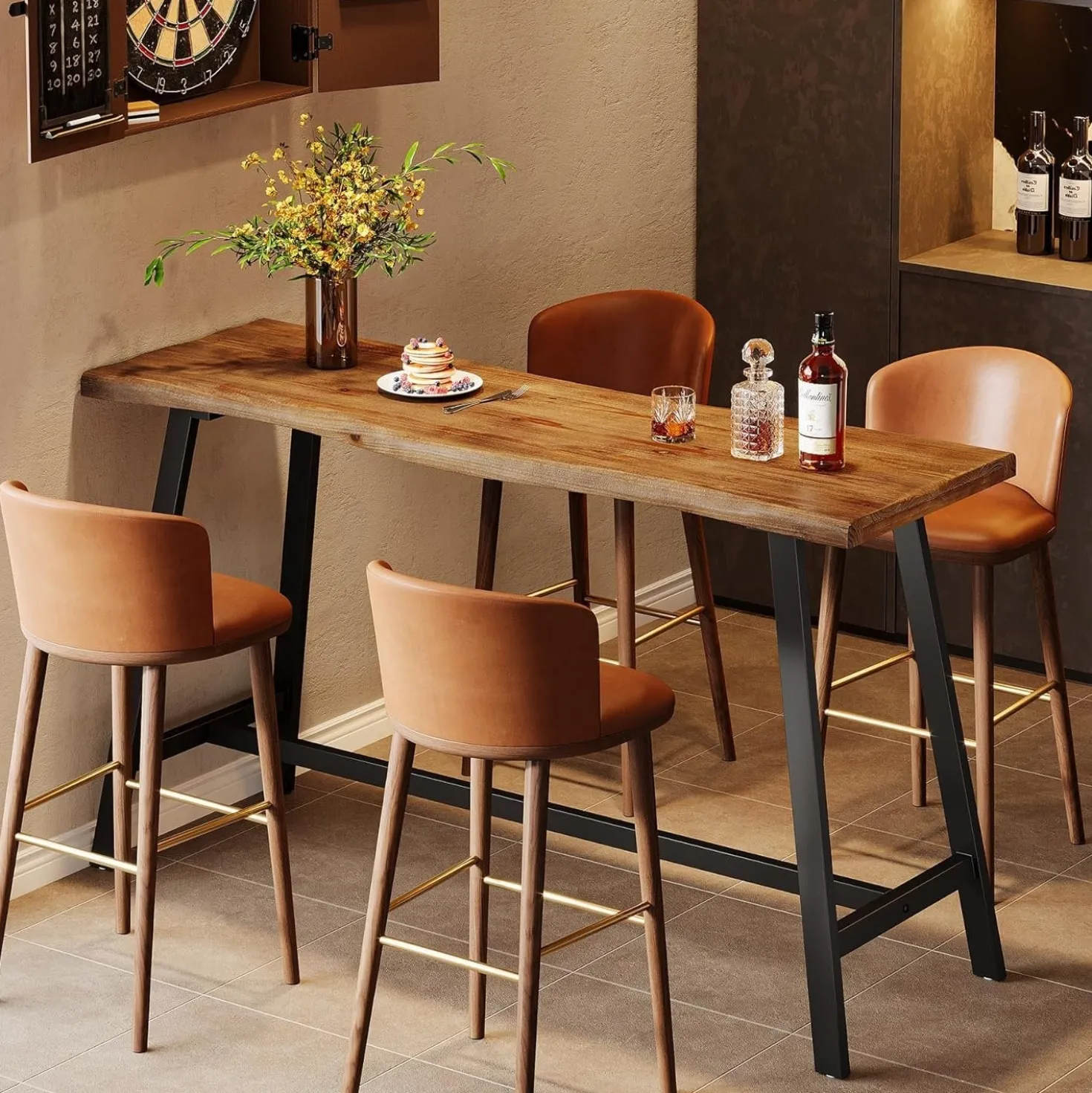 55" Solid Wood Bar Table, Industrial Counter Height Pub Table Bar Units(Table Only)