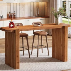 63" Solid Wood Bar Table, Rectangular Counter Height Pub Table Home Bar Table