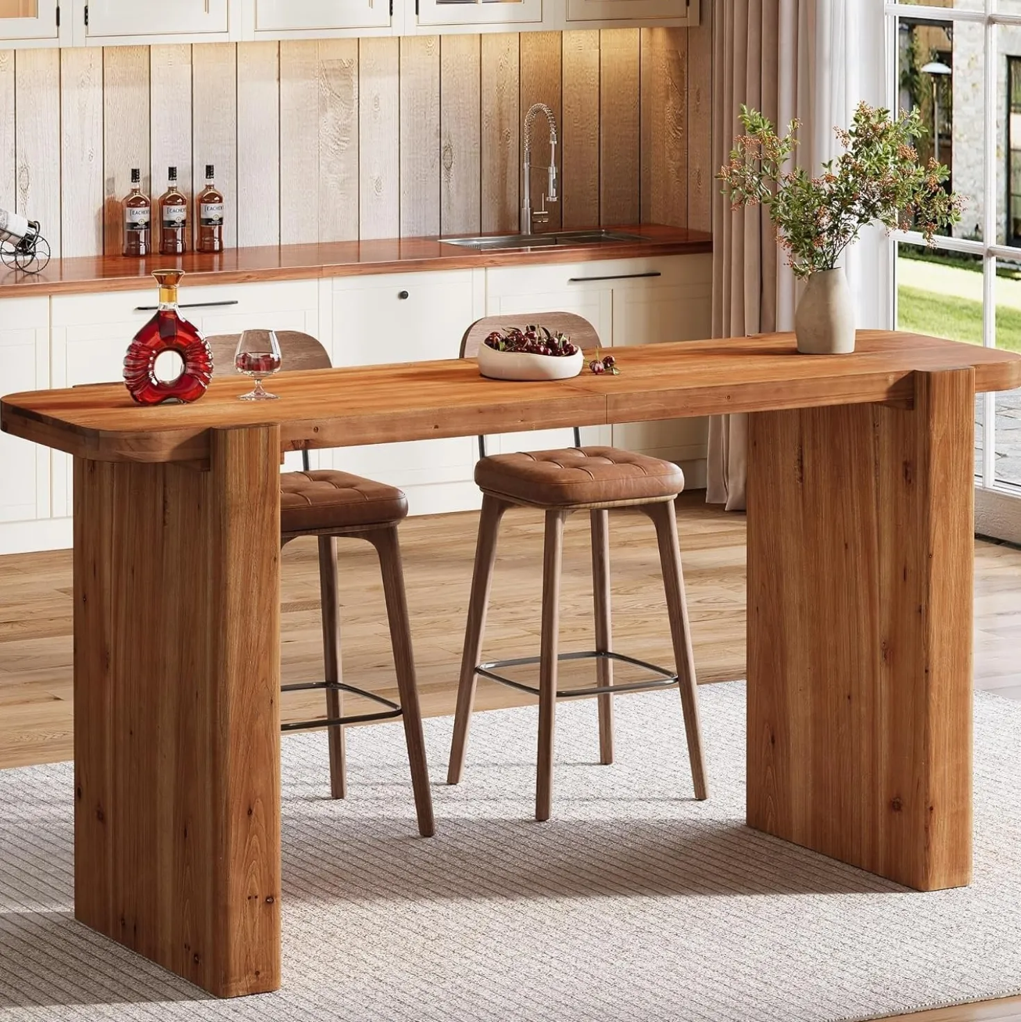 63" Solid Wood Bar Table, Rectangular Counter Height Pub Table Home Bar Table