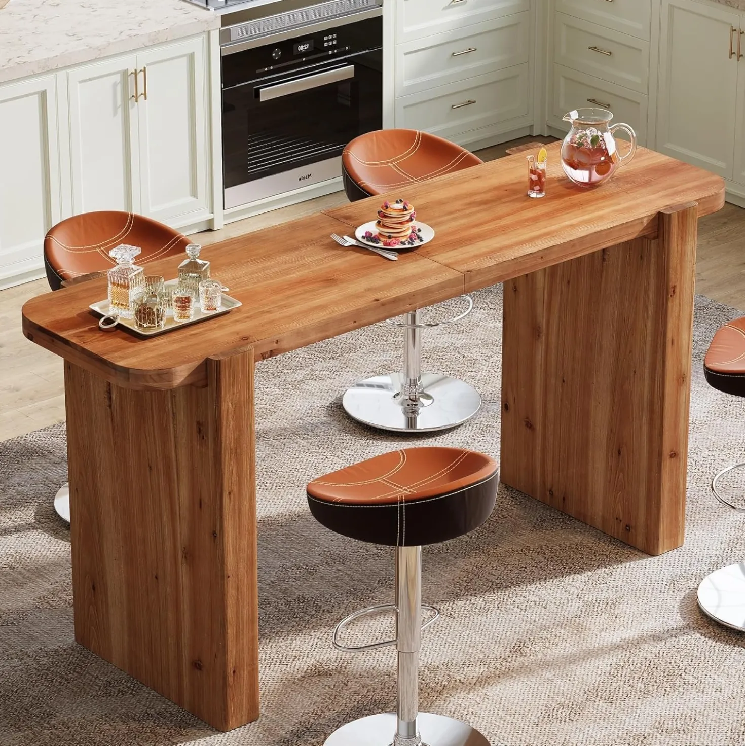 63" Solid Wood Bar Table, Rectangular Counter Height Pub Table Home Bar Table