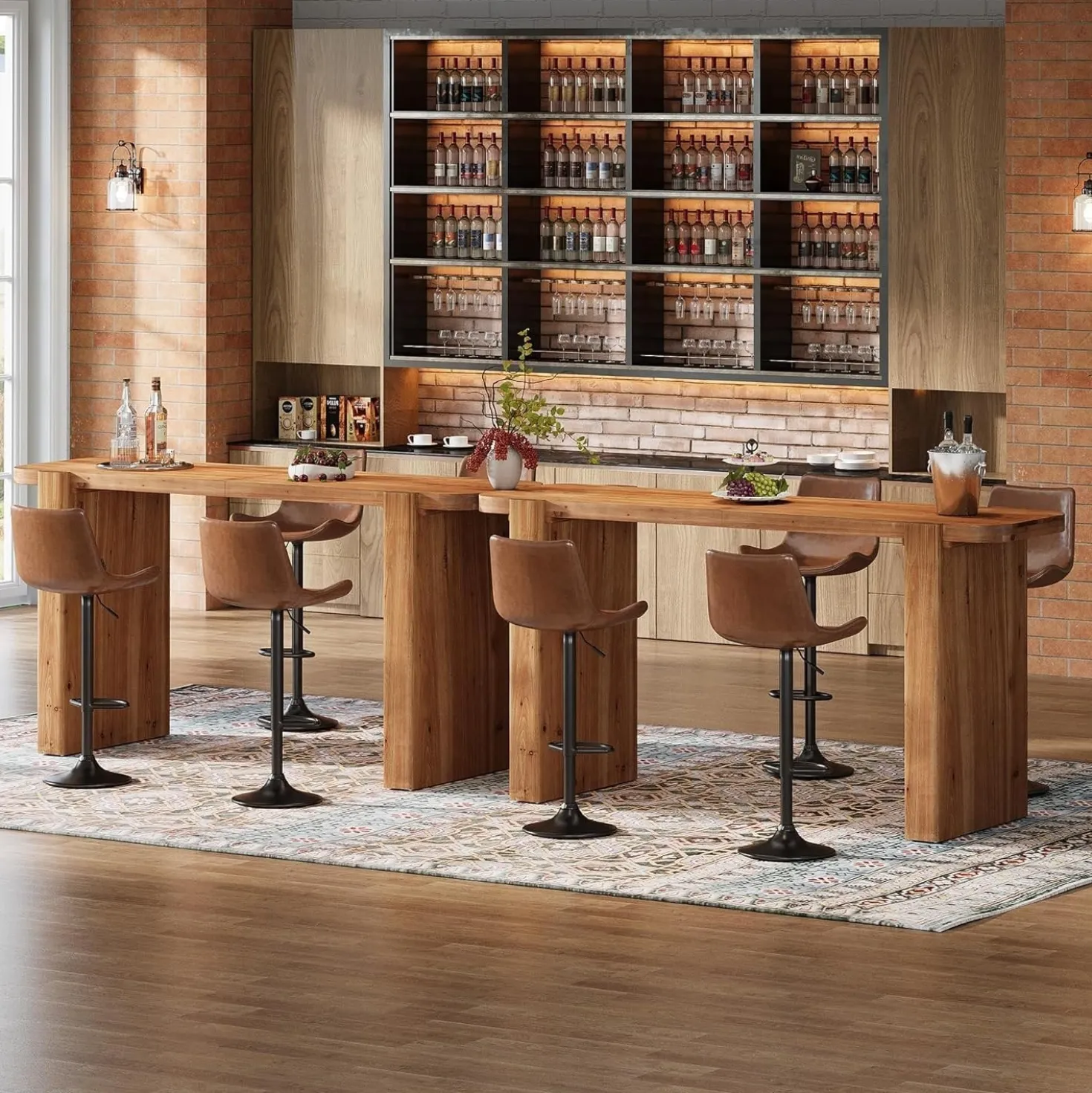 63" Solid Wood Bar Table, Rectangular Counter Height Pub Table Home Bar Table