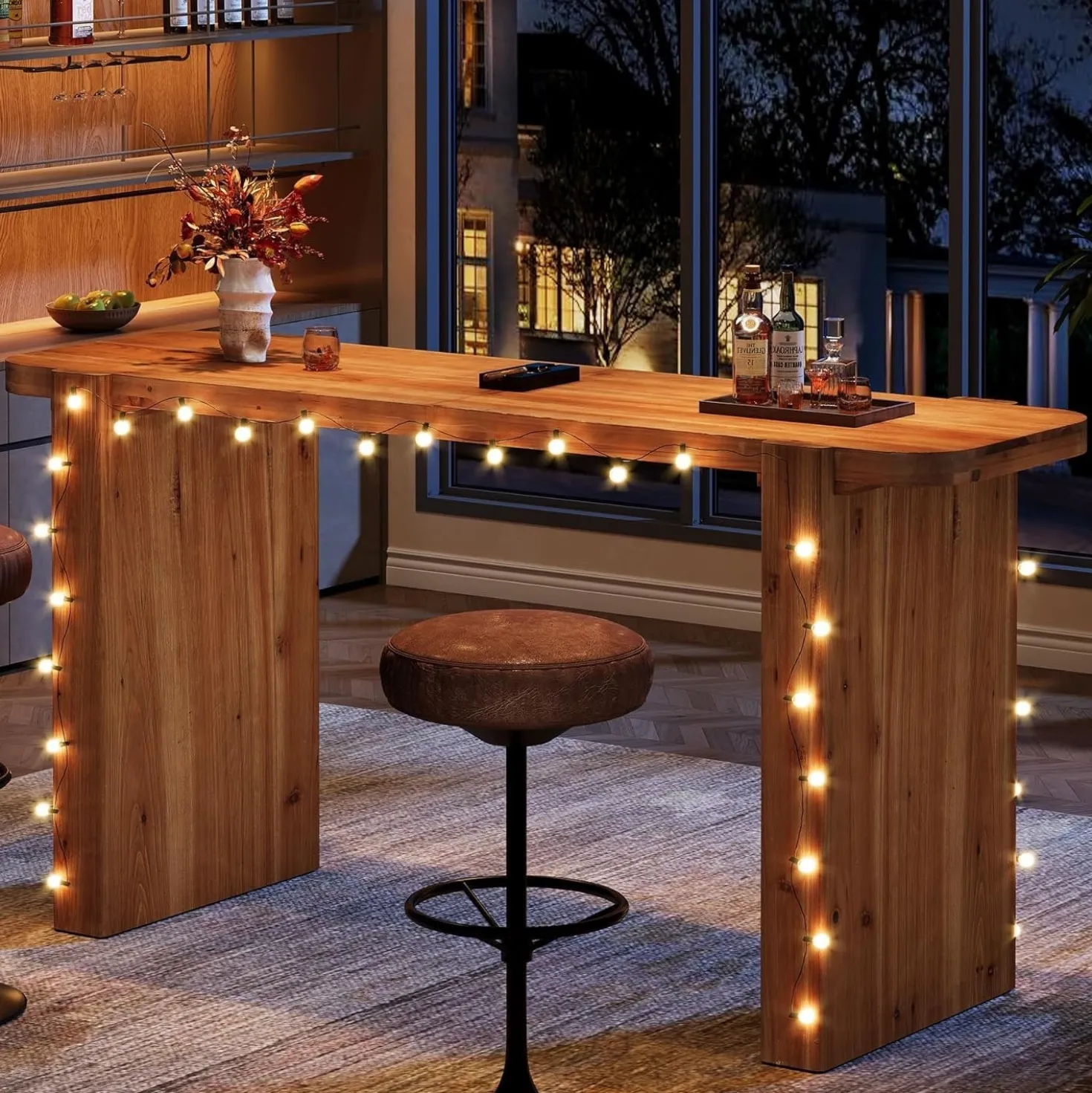 63" Solid Wood Bar Table, Rectangular Counter Height Pub Table Home Bar Table