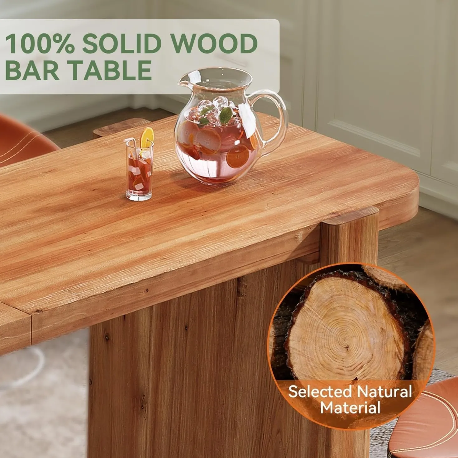 63" Solid Wood Bar Table, Rectangular Counter Height Pub Table Home Bar Table