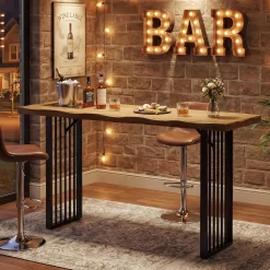63" Solid Wood Bar Table, Rectangular Counter Height Pub Table with Metal Frame for Home Bar(Only Table)