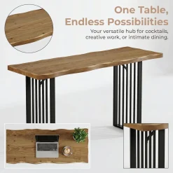 63" Solid Wood Bar Table, Rectangular Counter Height Pub Table with Metal Frame for Home Bar(Only Table)