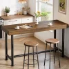 63" Solid Wood Bar Table, Rectangular Counter Height Pub Table with Metal Legs