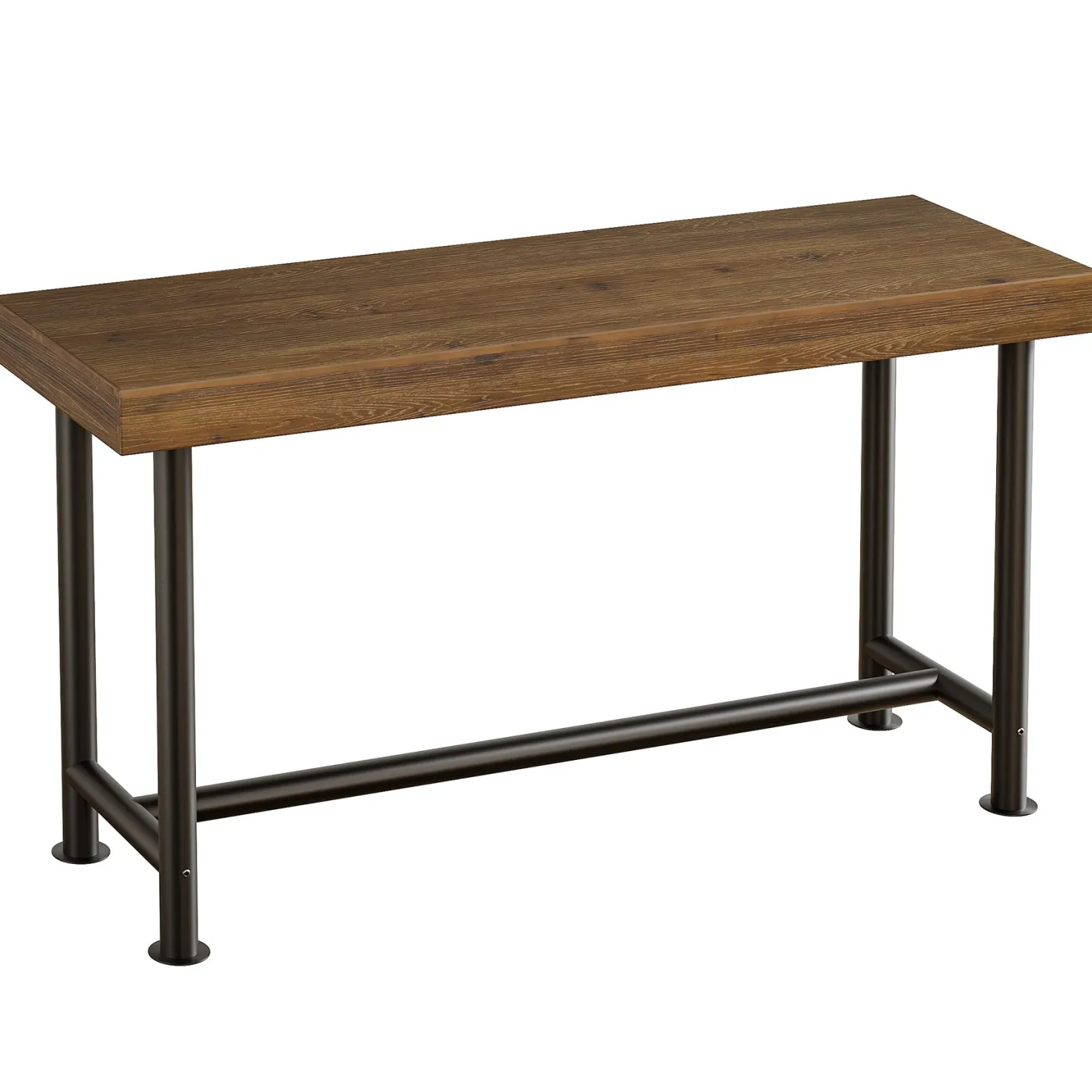 63" Solid Wood Bar Table, Rectangular Counter Height Pub Table with Metal Legs