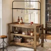 47" Solid Wood Bar Table, 3-Tier Home Bar Unit with Storage Shelves & 5 Hooks