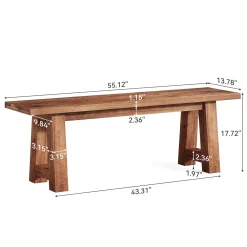 55" Solid Wood Bench, Farmhouse Shoe Entryway Bench for Living Room