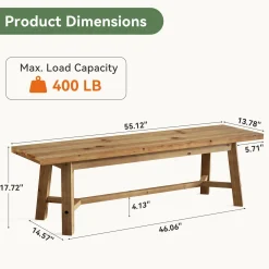 55" Solid Wood Bench, Farmhouse Long Bench Seat for Entryway