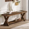43.3" Solid Wood Bench, Farmhouse Entryway Bench with Storage Shelf