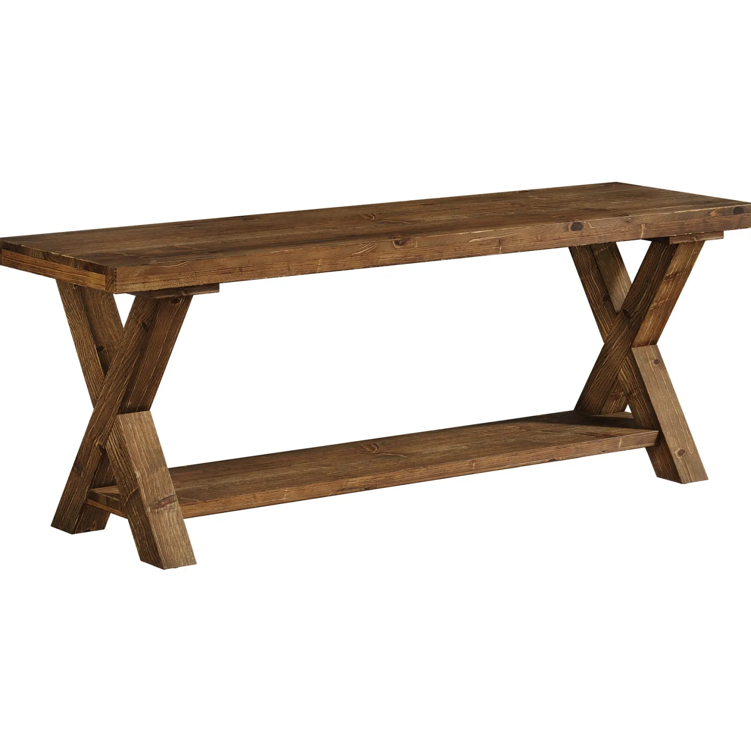 43.3" Solid Wood Bench, Farmhouse Entryway Bench with Storage Shelf