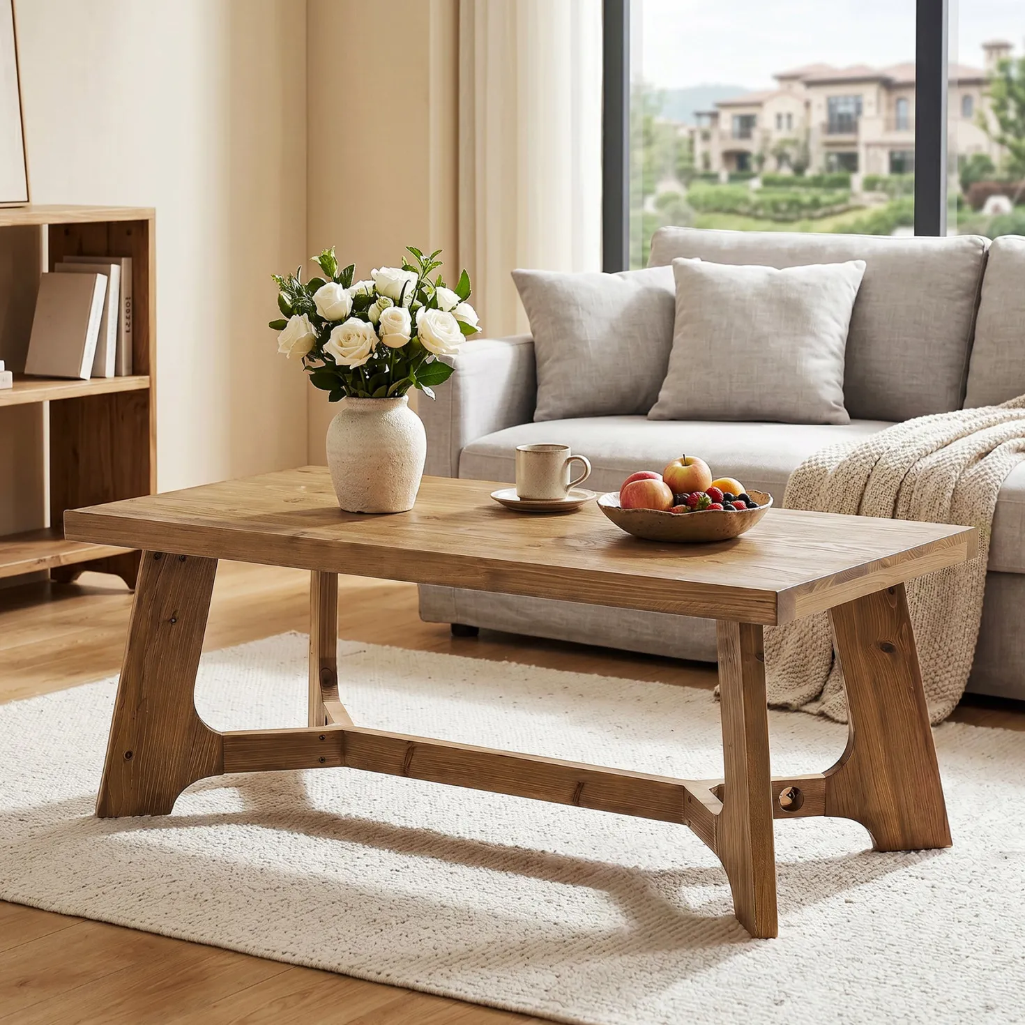 47" Solid Wood Coffee Table, Farmhouse Center Table for Living Room