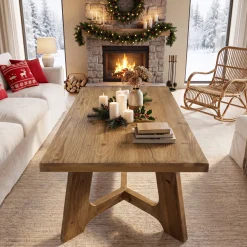 47" Solid Wood Coffee Table, Farmhouse Center Table for Living Room