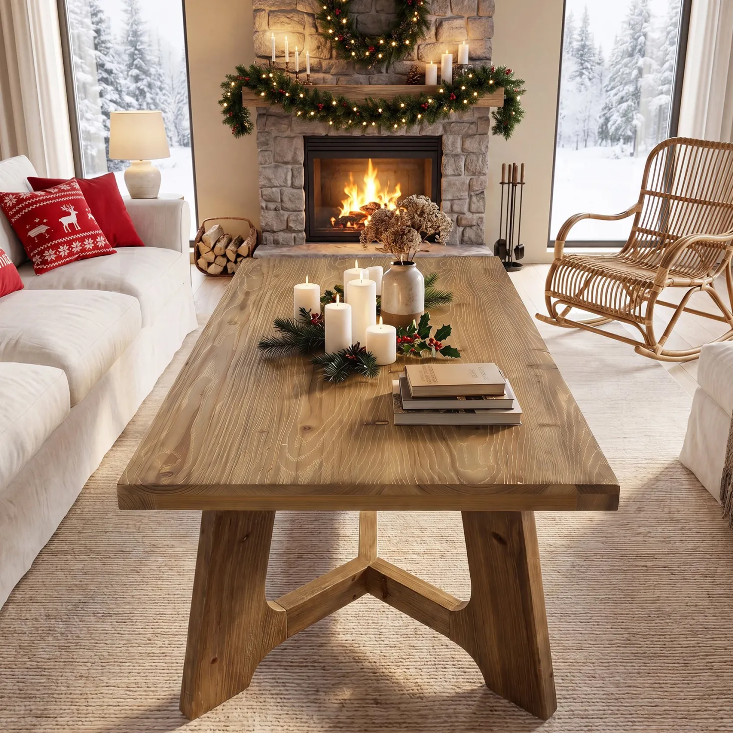47" Solid Wood Coffee Table, Farmhouse Center Table for Living Room