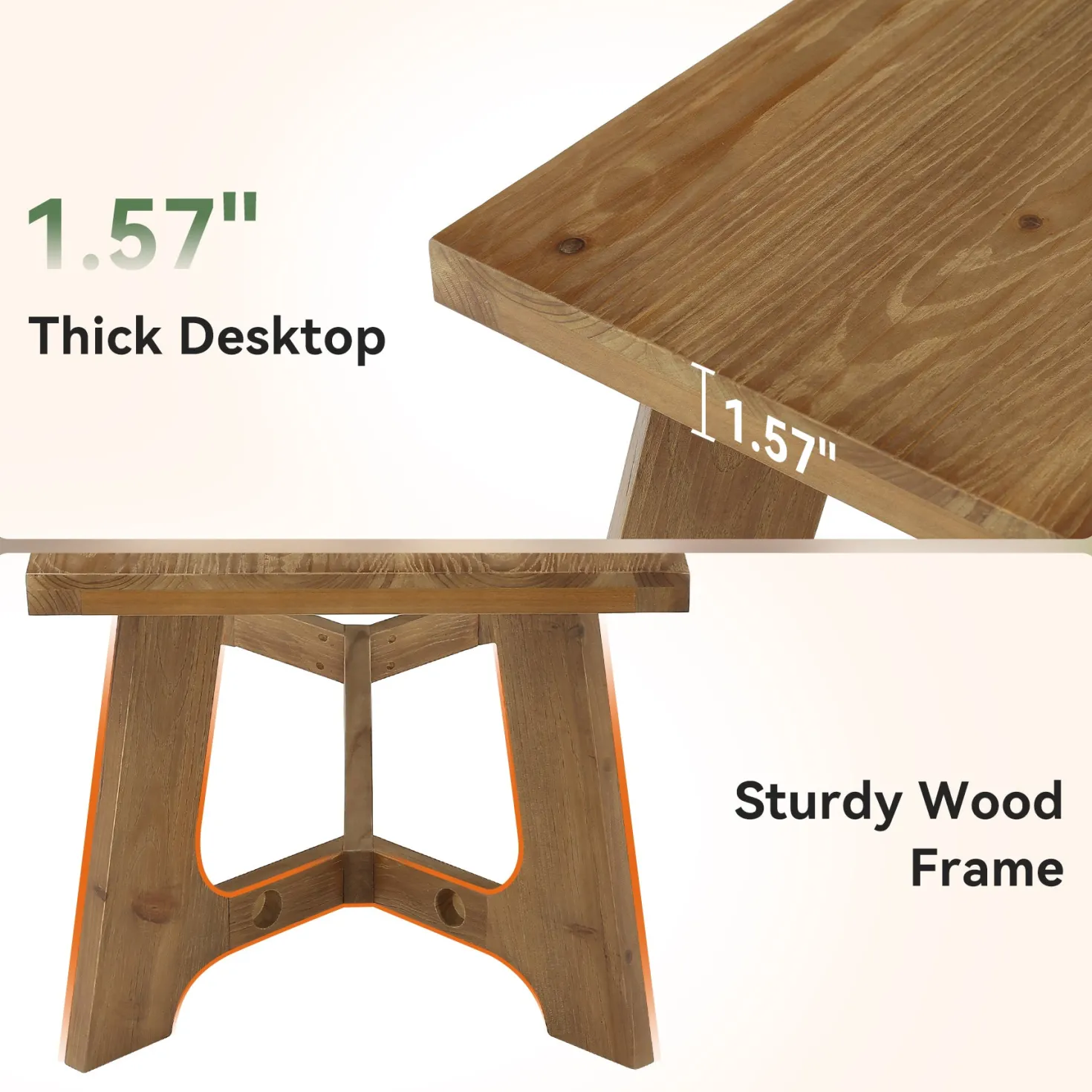 47" Solid Wood Coffee Table, Farmhouse Center Table for Living Room