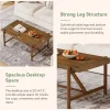 47" Solid Wood Coffee Table, Rectangular Center Tea Table with Column Legs