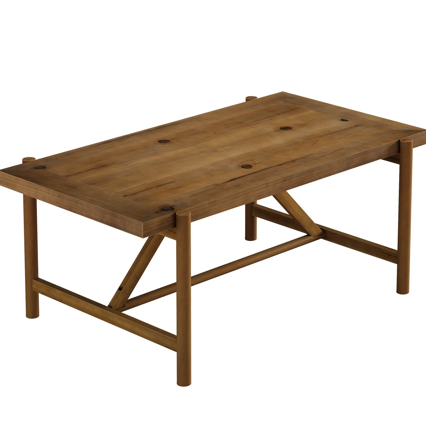 47" Solid Wood Coffee Table, Rectangular Center Tea Table with Column Legs