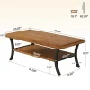 47.24" Solid Wood Coffee Table, 2-Tier Rectangular Center Table with Curved Metal Legs
