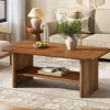 47" Solid Wood Coffee Table, Rectangle Center Table with 2-Tier Storage