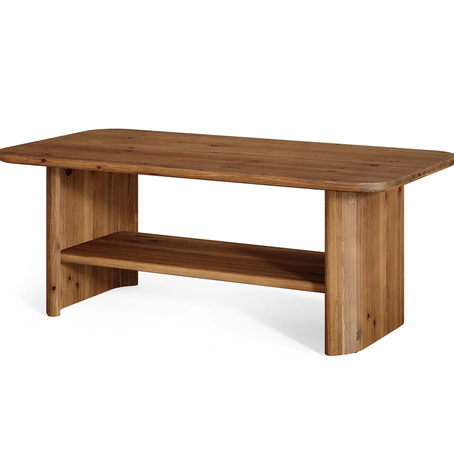 47" Solid Wood Coffee Table, Rectangle Center Table with 2-Tier Storage