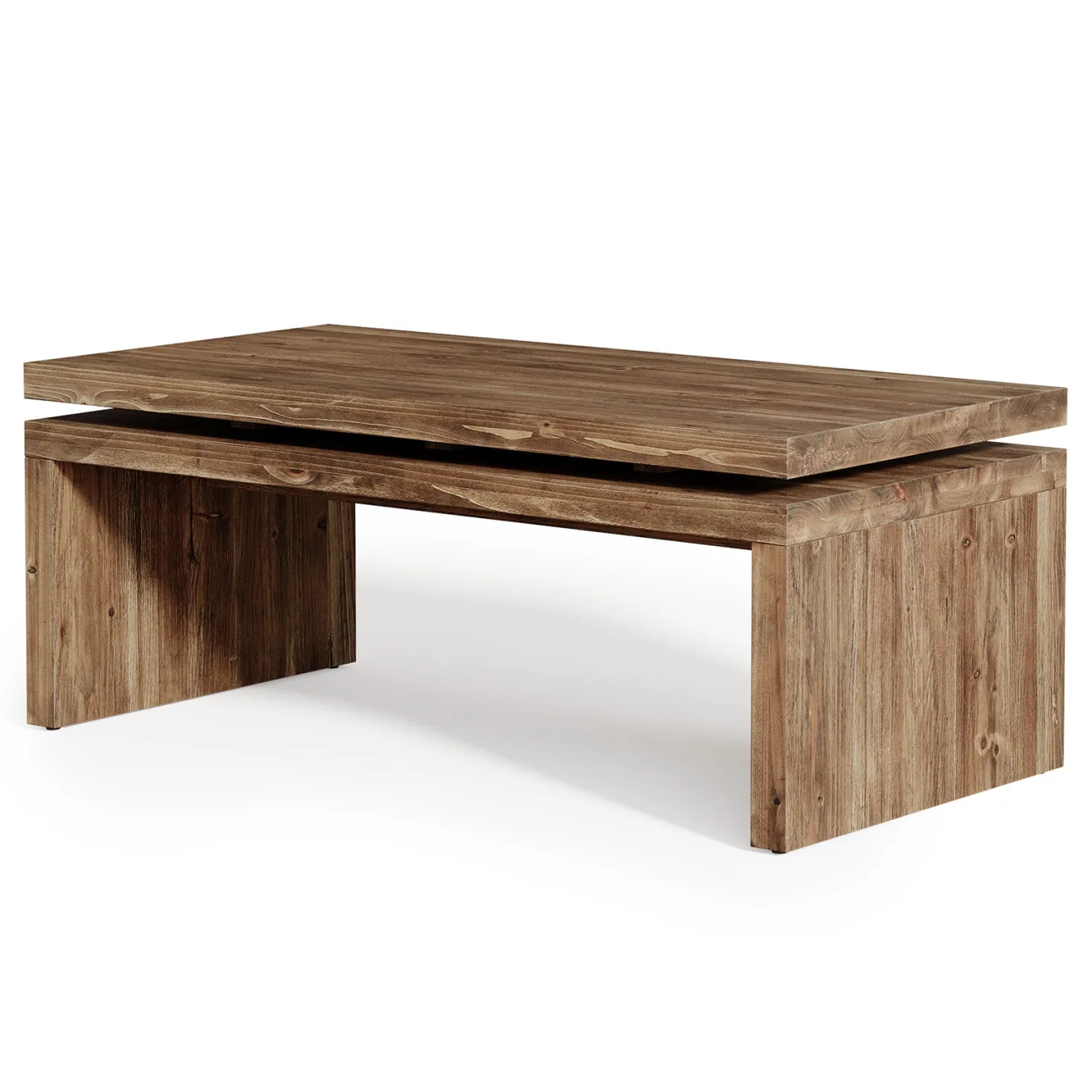 47" Solid Wood Coffee Table, Farmhouse Rectangle Cocktail Table with Thick Tabletop for Living Room