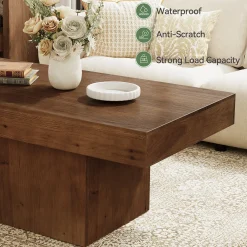 47.24" Solid Wood Coffee Table, Rectangle Center Table with Sturdy Pedestal