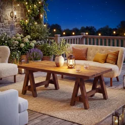 47" Solid Wood Coffee Table, Rectangular Center Table Tea Accent Furniture with Trestle Base