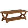 47.2" Solid Wood Coffee Tables, Farmhouse Rectangle Center Tea Table with Storage Shelf