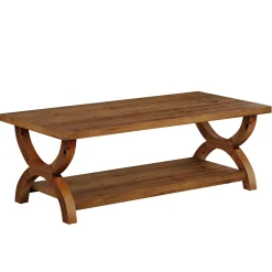 47.2" Solid Wood Coffee Tables, Farmhouse Rectangle Center Tea Table with Storage Shelf