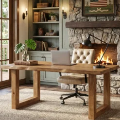 63" Solid Wood Computer Desk, Rectangular Executive Desk Home Office Desk