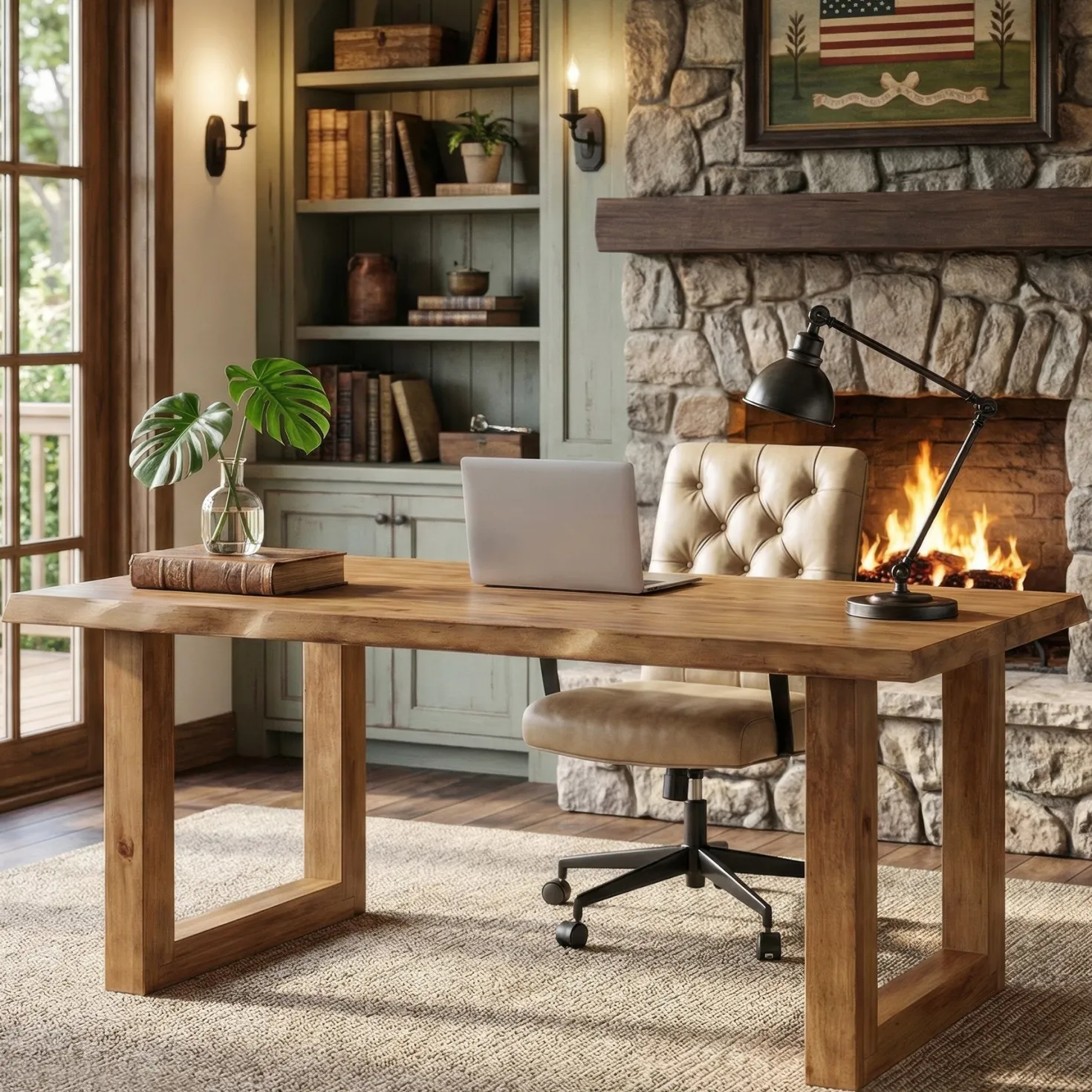 63" Solid Wood Computer Desk, Rectangular Executive Desk Home Office Desk