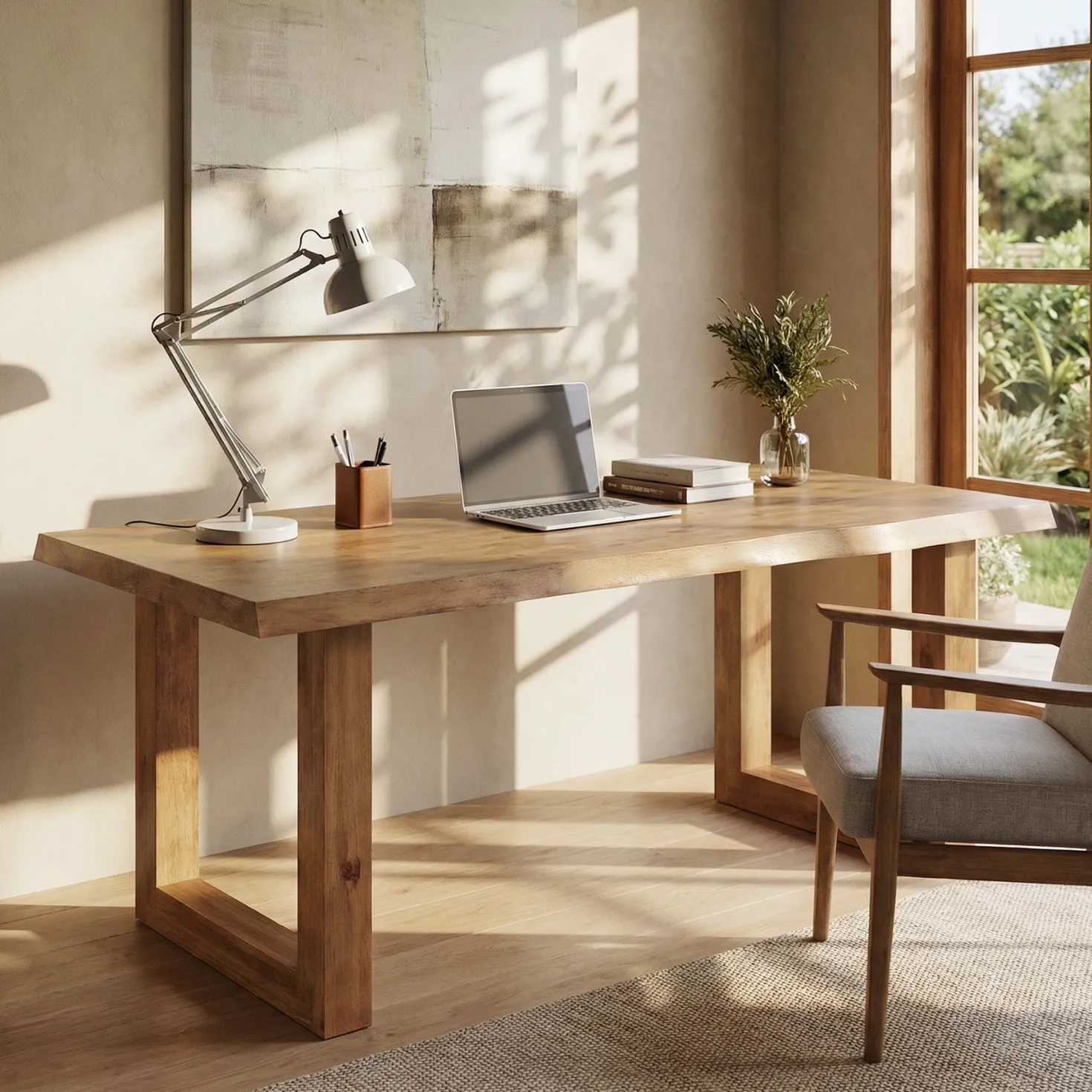 63" Solid Wood Computer Desk, Rectangular Executive Desk Home Office Desk