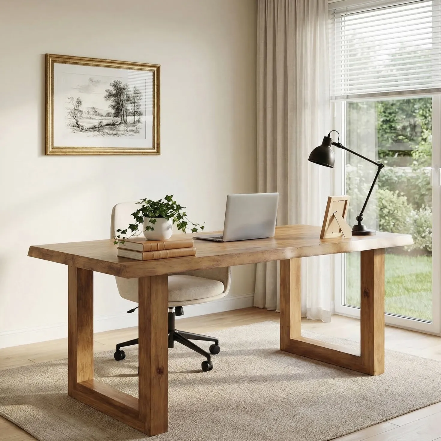 63" Solid Wood Computer Desk, Rectangular Executive Desk Home Office Desk